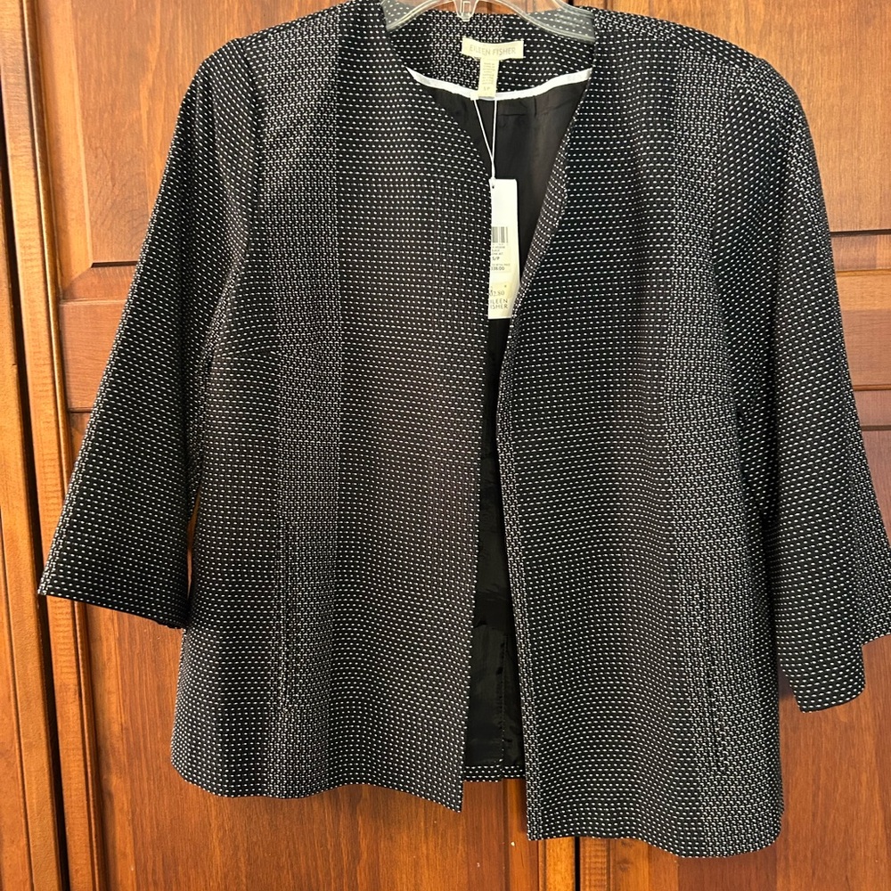 Eileen Fisher Black Kurume round neck jacket  organic cotton size S layers